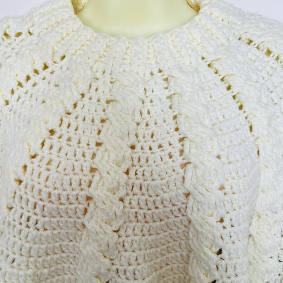 Chunky Hand Knit Cream Wool Cable Knit Icelandic Fisherman Women's Sweater. 2X - Picture 9 of 9